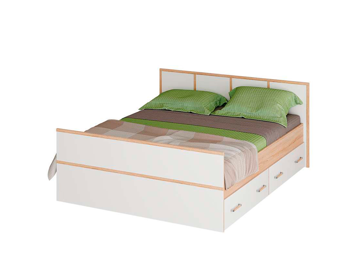 Двуспальная-кровать-Сакура-Сонома-Белый